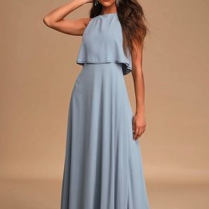 Light Blue Chiffon Sleeveless Maxi Bridesmaid’s Dress by Lulus